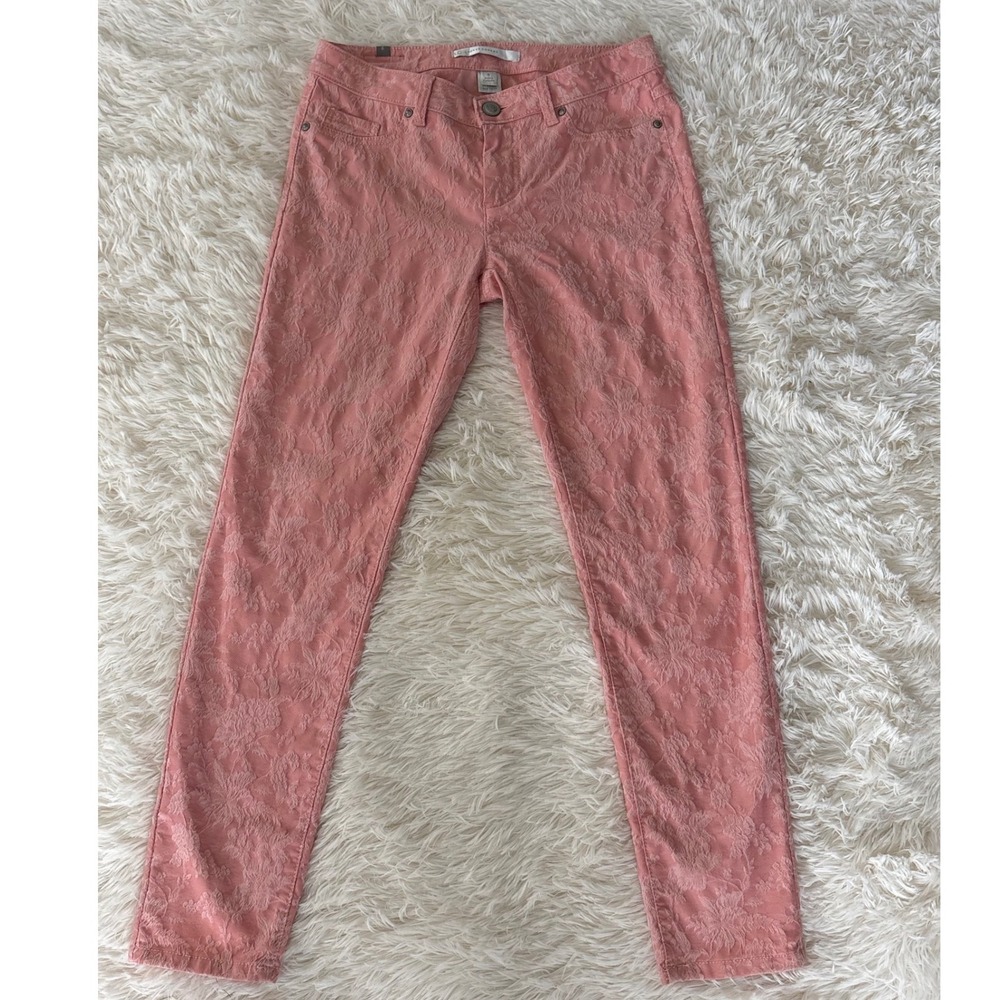LC Lauren Conrad Women's Coral Pink Floral Print Skinny Leg Denim‎ Jeans